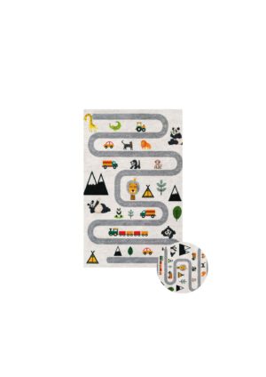 Kinder tapijt met vrolijk ontwerp, antibacterieel en geschikt voor speelkamers.